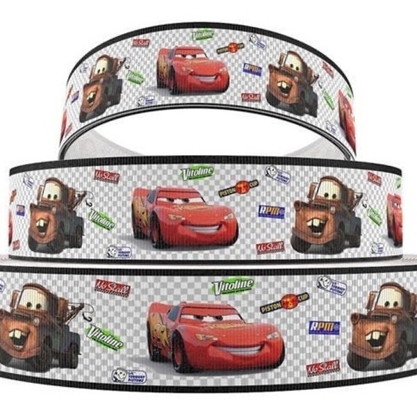 Disney Cars Ribbon 1" and 1.5" High Quality Grosgrain Ribbon By The Yard Movie Film Inspired  Lightning McQueen Mater Tow Truck Racing