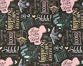 Keep Calm and Read On Fabric 100% Cotton Fabric by the Yard Library Book Fabric Reader