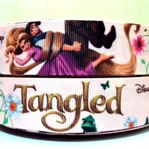 Disney Tangled Ribbon 1" High Quality Grosgrain Ribbon By The Yard Pascal Rapunzel Flynn Characters Cartoon Long Hair  Chameleon Gecko