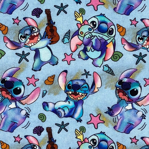 Disney Stitch Fabric 100% Cotton Fabric by the Yard Lilo and Stitch Fabric Light Blue Background