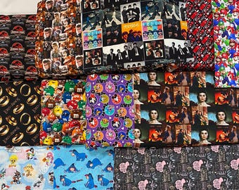 Disney and More Cotton Quilting Fabric Bundle, Scrap Remnants, Mystery Grab Bag NO Duplicates 20 Pieces Novelty Coke Pepsi