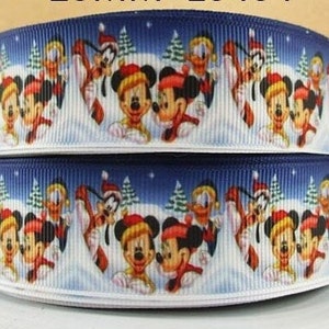 Disney Christmas Ribbon 1&quot; High Quality Grosgrain Ribbon By The Yard Mickey Mouse Minnie Mouse Holiday  Ribbon