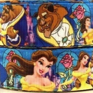 Disney Beauty and the Beast Ribbon 1" High Quality Grosgrain Ribbon By The Yard Movie Character Cartoon Princess Belle Ribbon