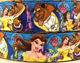 Disney Beauty and the Beast Ribbon 1" High Quality Grosgrain Ribbon By The Yard Movie Character Cartoon Princess Belle Ribbon