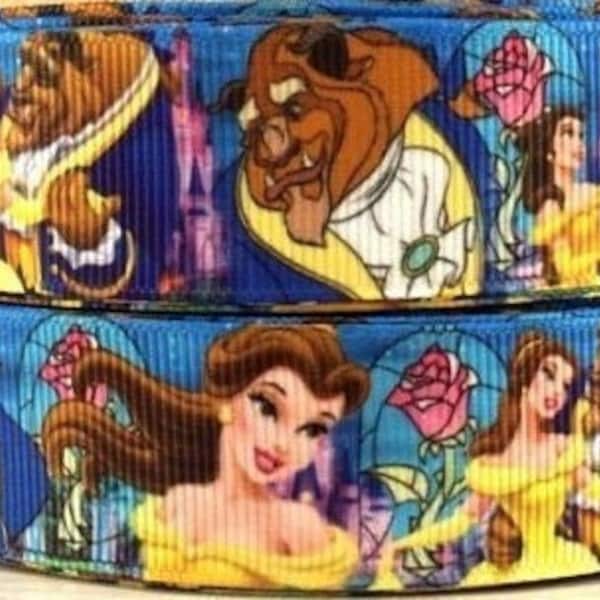 Disney Beauty and the Beast Ribbon 1" High Quality Grosgrain Ribbon By The Yard Movie Character Cartoon Princess Belle Ribbon