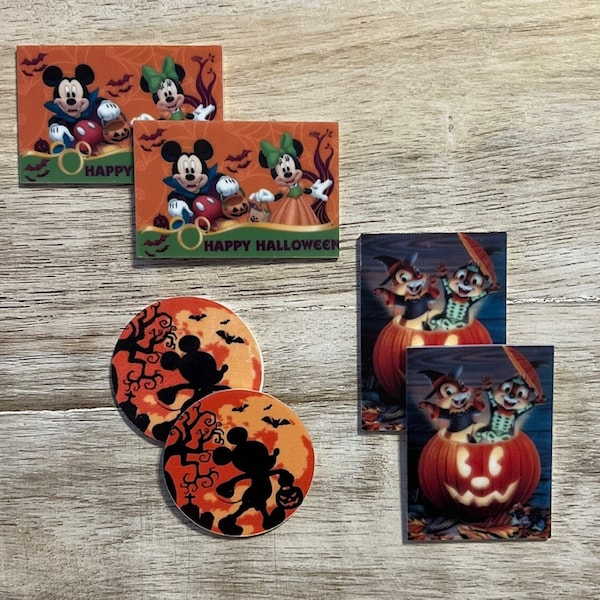 Complete Set of Disney Halloween Planar Resin Flat Backs | Mickey, Minnie, Chip & Dale  | Hair Bow Centers, Scrapbooking Embellishment