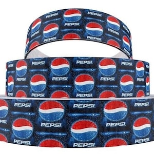 Pepsi Ribbon 1&quot;, 1.5&quot; and 2&quot; High Quality Grosgrain Ribbon By The Yard Soda Beverage Drink Coke Cola Ribbon