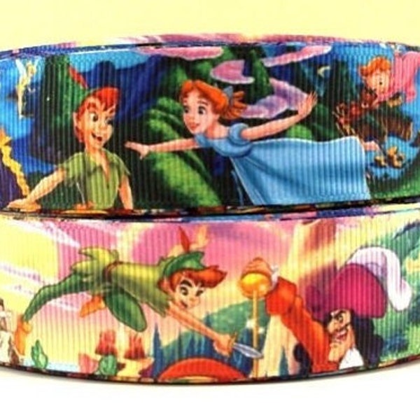 Disney Peter Pan Ribbon 1", 1.5" and 2" High Quality Grosgrain Ribbon By The Yard Tinker Bell Wendy Lost Boys Captain Hook Michael John