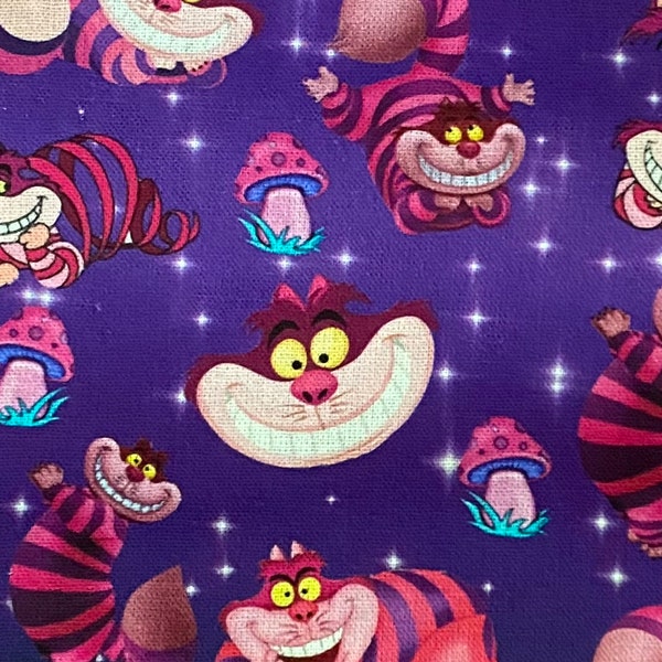 Tissu chat du Cheshire 100 % coton par mètre Tissu Disney Tissu Alice au pays des merveilles