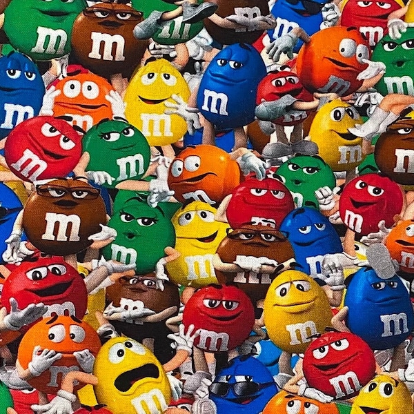 M&M Fabric 100% Cotton Fabric by the Yard Chocolate Candies Peanut Mars Candy Inspired