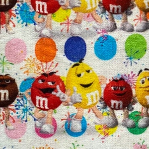 18x10&quot; M&M Fabric 100% Cotton Fabric Remnant Chocolate Candies Peanut Candy Inspired Snacks Treats
