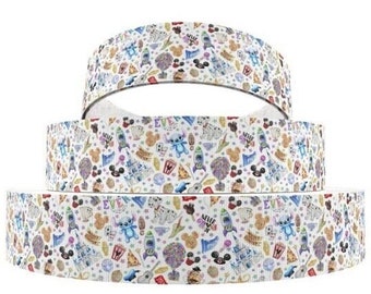 Disney Best Day Ever Ribbon 3/8", 1", 1.5" and 2" High Quality Grosgrain Ribbon By The Yard Mickey Waffle Snacks Attractions Magic Kingdom