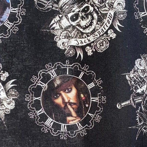 Jack Sparrow Fabric 100% Cotton Fabric by the Yard Icon Pirates of the Caribbean Fabric Johnny Depp Movie Inspired