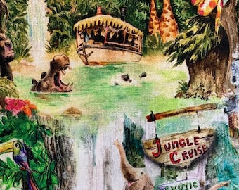 Disney Jungle Cruise Fabric 100% Cotton Fabric Fat Quarter Tumbler Cut Disneyland World Attraction Magic Kingdom “Backside of Water”