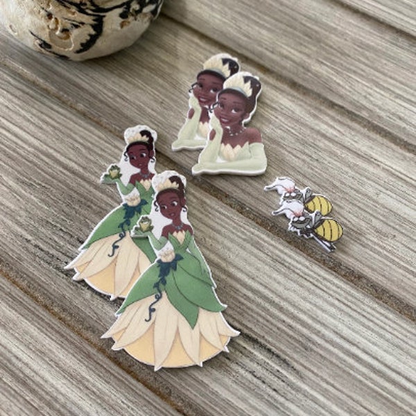 Disney Princess and the Frog Resin Flat Back Planar Resin | Hair Bow Center, Embellishment, Scrapbooking Tiana Ray | SET of 2