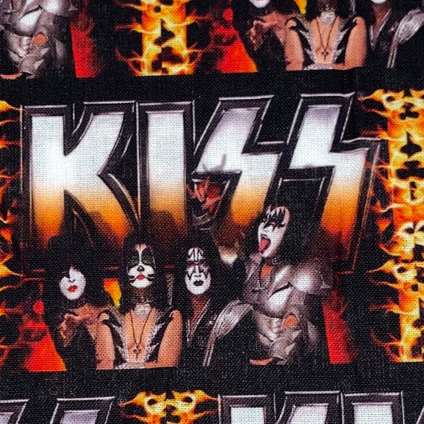 Kiss Fabric 100% Cotton Fabric by the Yard Music Group Fabric Paul Stanley, Gene Simmons, Ace Frehley, Peter Criss
