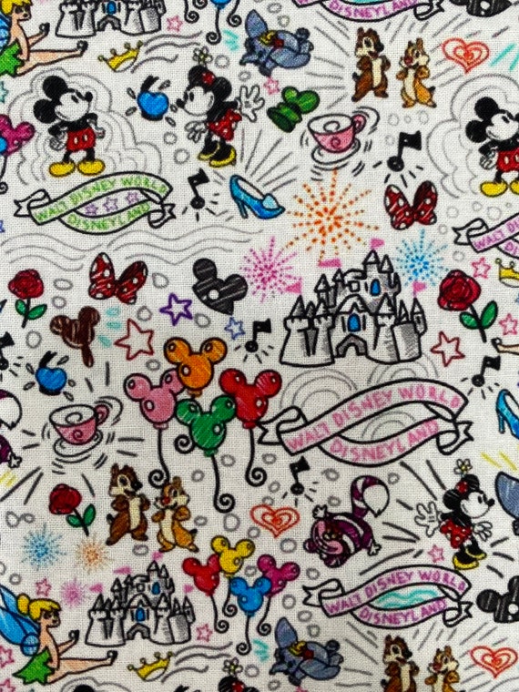 Disney Character Fabric Collage 100 Cotton Fabric by the Yard