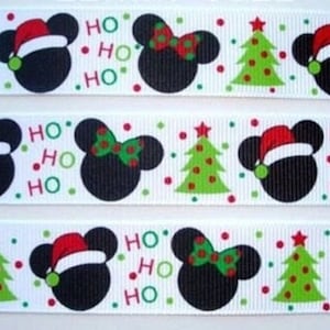 Disney Christmas Ribbon 1&quot;, 1.5&quot; and 2&quot; High Quality Grosgrain Ribbon By The Yard Mickey Mouse Santa Hat Lights Icon Logo Word Hair bows Ho