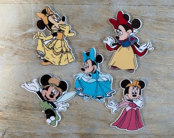 Żywice Disney Minnie Mouse | Żywica płaska z płaskim spodem | Żywice Minnie przebrana za Dzwoneczka, Bellę, Królewnę Śnieżkę, Aurorę i Kopciuszka