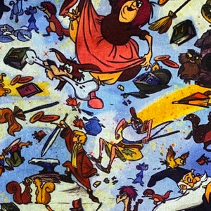 18x10&quot; Disney Sword and the Stone 100% Cotton Fabric Remnant Arthur Merlin Madam Mim