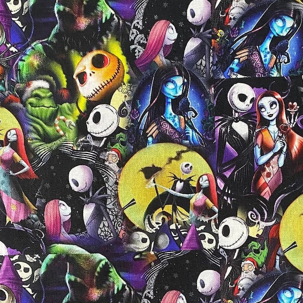 Nightmare Before Christmas 100% Cotton Fabric the Yard Disney  NBC Fabric Jack Skellington Sally Collage