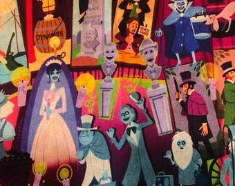 Haunted Mansion Fabric 100% Cotton Fabric by the Yard Disney World Disneyland Stretch Room Paintings  Hitchhiking Ghost Bride Fabric