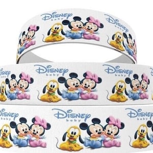 Disney Baby Ribbon 1&quot; and 1.5&quot; High Quality Grosgrain Ribbon By The Yard Disney Mickey Mouse Minnie Mouse Pluto Babies Ribbon