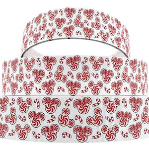 Disney Christmas Ribbon 1&quot;, 1.5&quot; and 2&quot; High Quality Grosgrain Ribbon By The Yard Minnie Mickey Mouse Candy Peppermint Candies Icon Logo