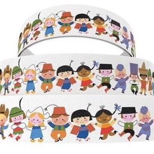 Cinta "It's a Small World" de 1" o 1,5" de grosgrain de alta calidad cortada a medida Muñecas de atracciones de Disney de todo el mundo