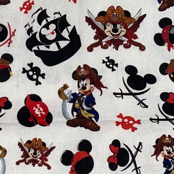 Mickey Mouse Pirate Fabric 100% Cotton Fabric by the Yard Icon Pirates of the Caribbean ship