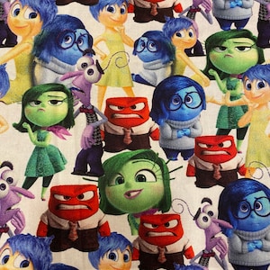 Inside Out Fabric 100% Cotton Fabric by the Yard Disney Joy Fear Anger Sadness Disgust Emotions Fabric