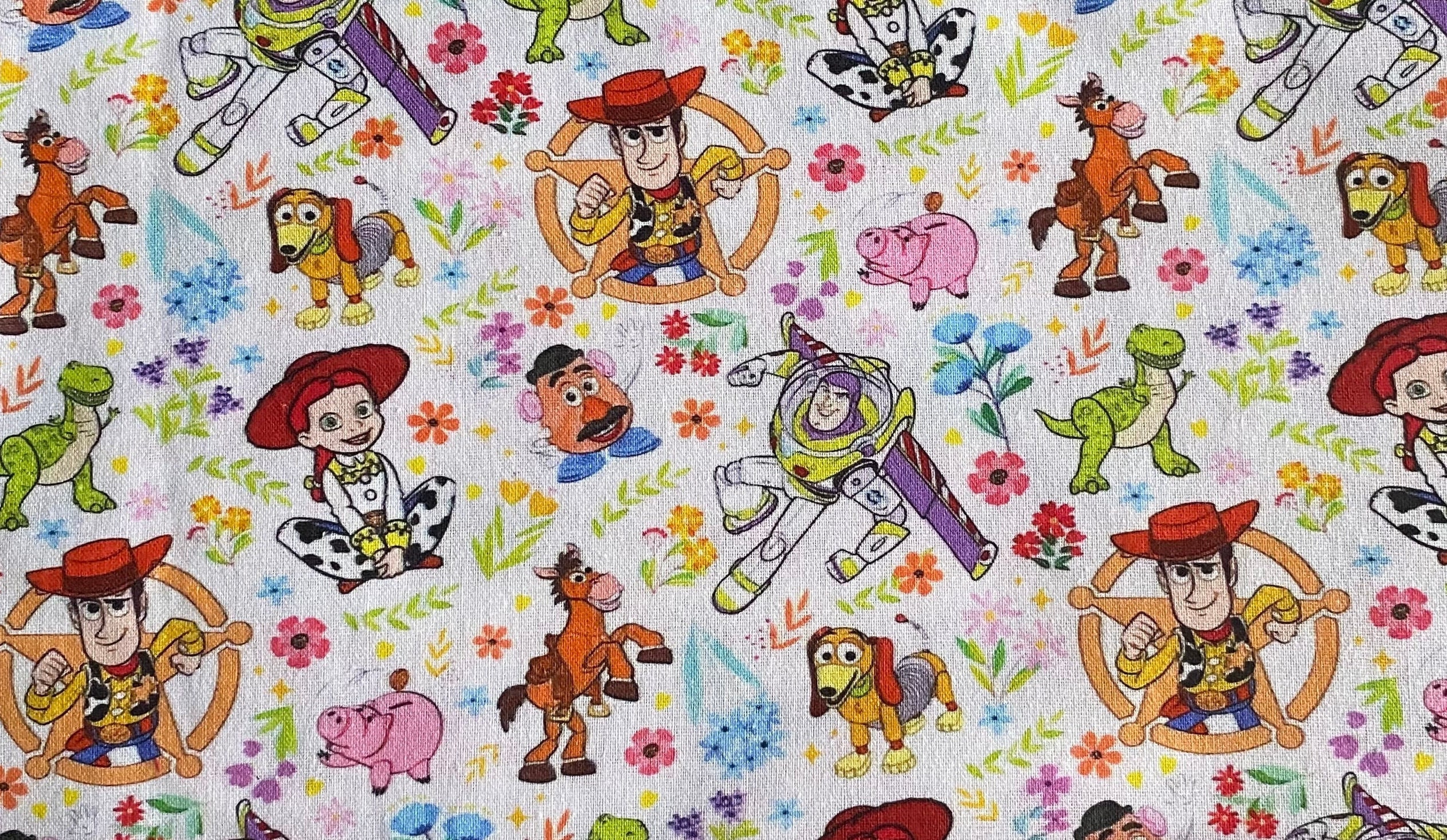Disney Toy Story Fabric 100% Cotton Fabric by the Yard | Buzz Lightyear, Woody Jesse Bullseye Mr Potato Head Pig Fabric