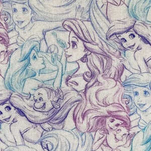 Disney Little Mermaid Fabric 100% Cotton Fabric Fat Quarters Fat Eighths Tumbler Cut Ariel Fabric Flounder