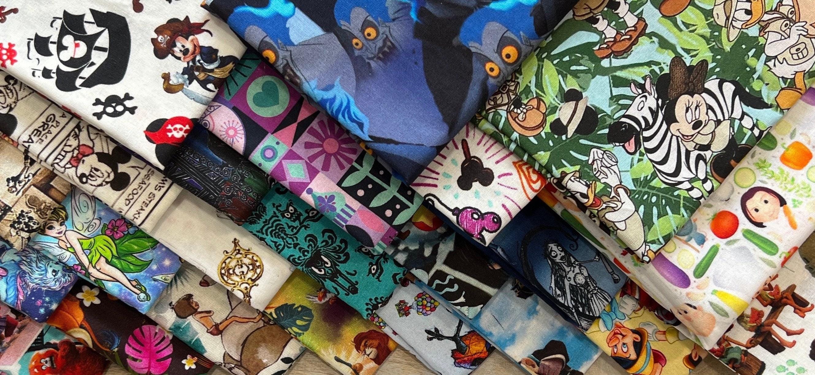 Scrap Disney Fabric Pack 100% Cotton Fabric Bundle, Scrap Remnants, Mystery Grab Bag NO Duplicates 20 Pieces Stitch Mickey Mouse and More