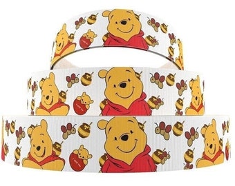 Disney&#39;s Winnie the Pooh Ribbon 1&quot;, 1.5&quot; and 2&quot; High Quality Grosgrain Ribbon By The Yard | Honey Bees Hair Bows Lanyards and More