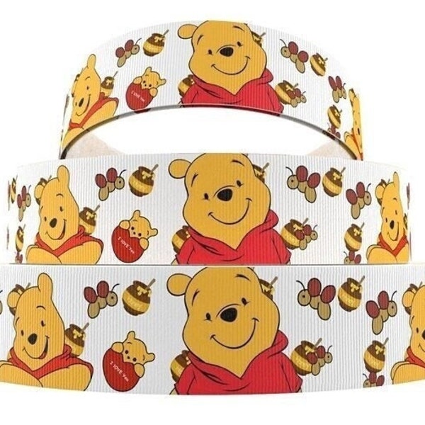 Disney's Winnie the Pooh Ribbon 1", 1.5" and 2" High Quality Grosgrain Ribbon By The Yard | Honey Bees Hair Bows Lanyards and More