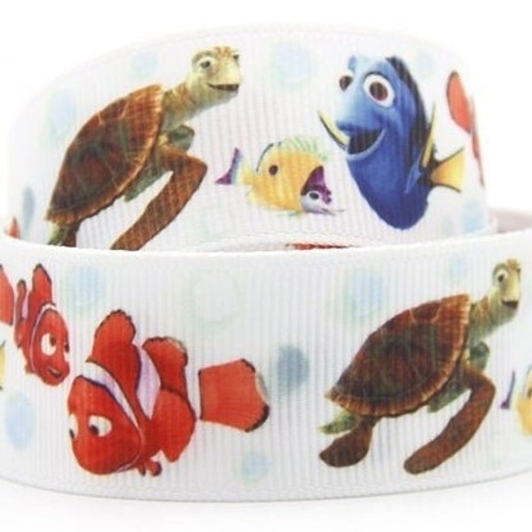 Disney Finding Nemo Ribbon 1" High Quality Grosgrain Ribbon By The Yard Movie Film Inspired Characters Fish Dory Turtle Crush Marlin Clown