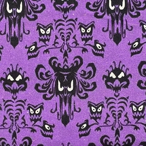 Disney Haunted Mansion Fabric 100% Cotton Fabric Fat Quarters Fat Eighths Tumbler Cut  Attraction Wallpaper print Inspired Purple