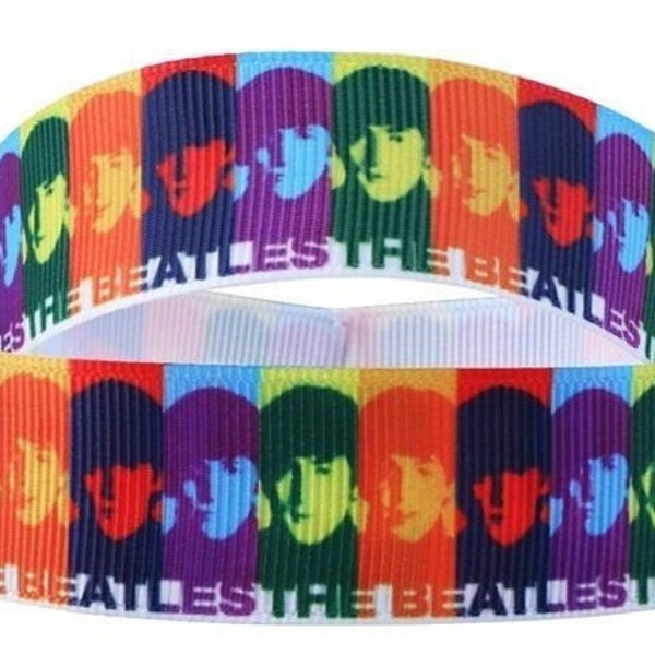 Beatles Ribbon 5/8", 7/8", 1" and 1.5" High Quality Grosgrain Ribbon By The Yard Music Rock Band John Lennon Paul McCartney Ringo George