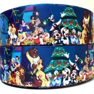 Disney Christmas Ribbon 1&quot; and 1.5&quot; High Quality Grosgrain Ribbon By The Yard Beauty Beast Snow White Mickey Minnie Many More Disney Ribbon