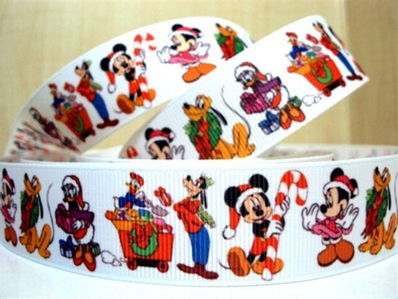 Disney Christmas Ribbon 1 High Quality Grosgrain Ribbon By The Yard Mickey  Mouse Goofy Donald Duck Daisy Pluto Minnie Disney Ribbon