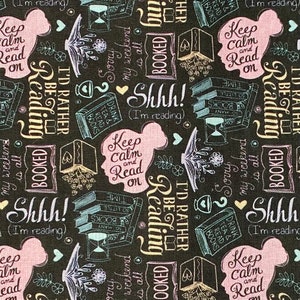 Keep Calm and Read On Fabric 100% Cotton Fabric Fat Quarters Eighths Tumbler Cut Fabric Library Books Great for that special reader