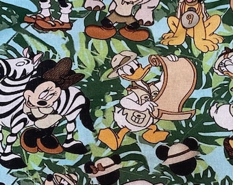 Tela Disney Animal Kingdom 100% algodón cortada a medida Safari Mickey Minnie Mouse Pluto Goofy Donald Duck Animales de la selva Zoo