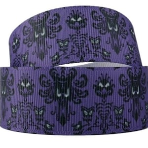 Disney Haunted Mansion Ribbon 1&quot;, 1.5&quot; and 2&#39; High Quality Grosgrain Ribbon By The Yard Disney Attraction Purple Wallpaper Ribbon
