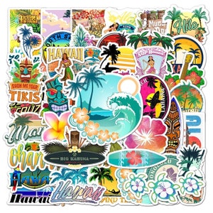 Hawaii Stickers Pack | Water Resistant | Decoration | Scrapbooking | Journaling Assorted Hawaiian Stickers Surf Board Maui Luau
