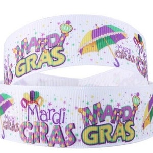 Cinta de grogrén de alta calidad de 1 pulgada con texto "Happy Mardi Gras", cortada a medida, para desfile de carnaval de Nueva Orleans, fiesta, festival, corona, cuentas, máscara