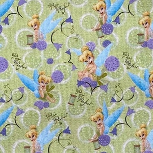 Disney Tinkerbell Fabric 100% Cotton Fabric Fat Quarter Tumbler Cut Disney Squared Neverland Peter Pan Fabric