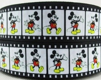 Disney Mickey Mouse Ribbon 1" High Quality Grosgrain Ribbon By The Yard Film Strip Movie Reel Ribbon Walt Disney Classic Mickey