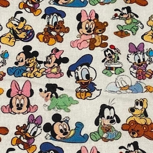 Disney Babies Fabric 100% Cotton Fabric by the Yard Baby Mickey Mouse Minnie Mouse Pluto Goofy Donald Duck Fab Five Daisy Duck