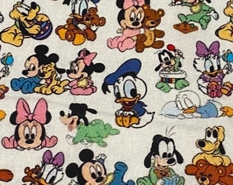 Disney Babies Fabric 100% Cotton Fabric by the Yard Baby Mickey Mouse Minnie Mouse Pluto Goofy Donald Duck Fab Five Daisy Duck